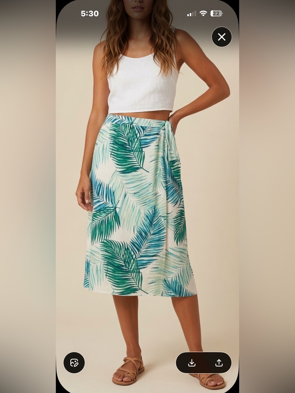 Tahari Teal & White Linen Wrap Skirt Tie Side Sz M